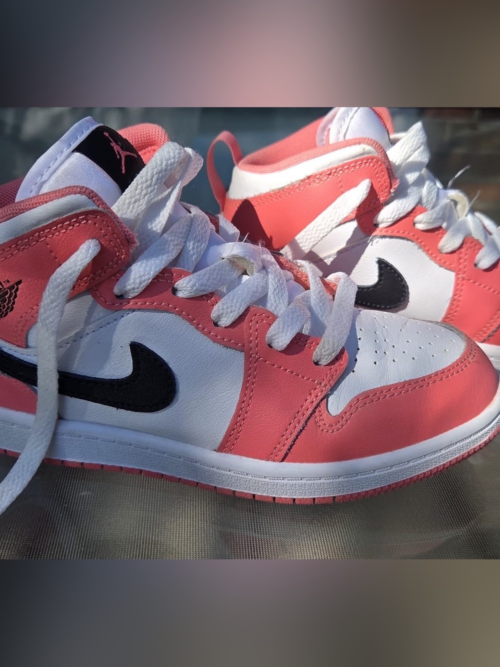 Nike Kids Coral Pink and White High-Top Sneakers size 1